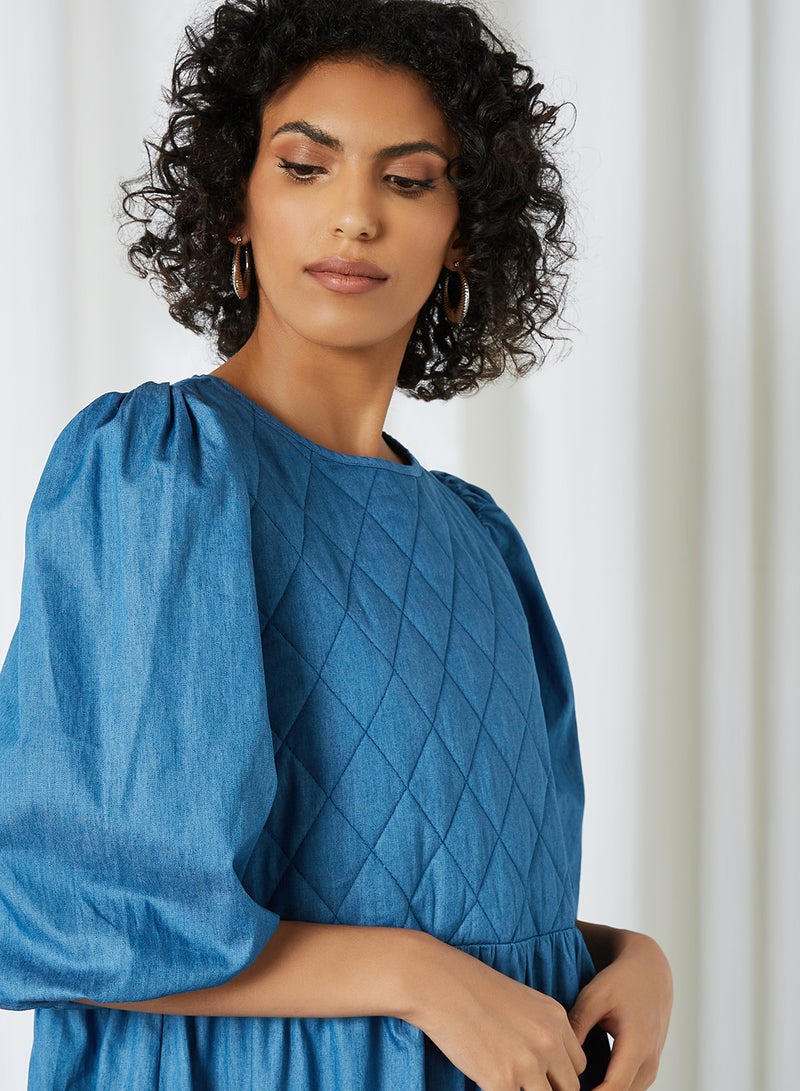 SELECTED FEMME - Quilted Bodice Dress Medium Blue Denim - Image 1