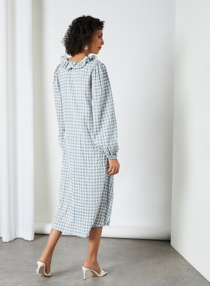 SELECTED FEMME - Ruffled Neckline Checked Dress Birch - Image 1