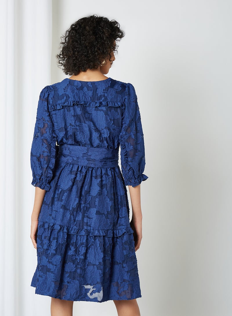 SELECTED FEMME - Waist Bow Textured Dress Blueprint - Image 1