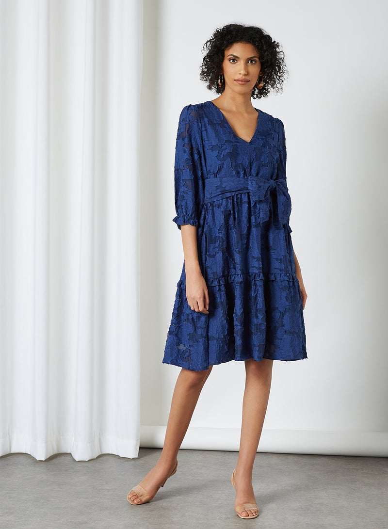 SELECTED FEMME - Waist Bow Textured Dress Blueprint - Image 1