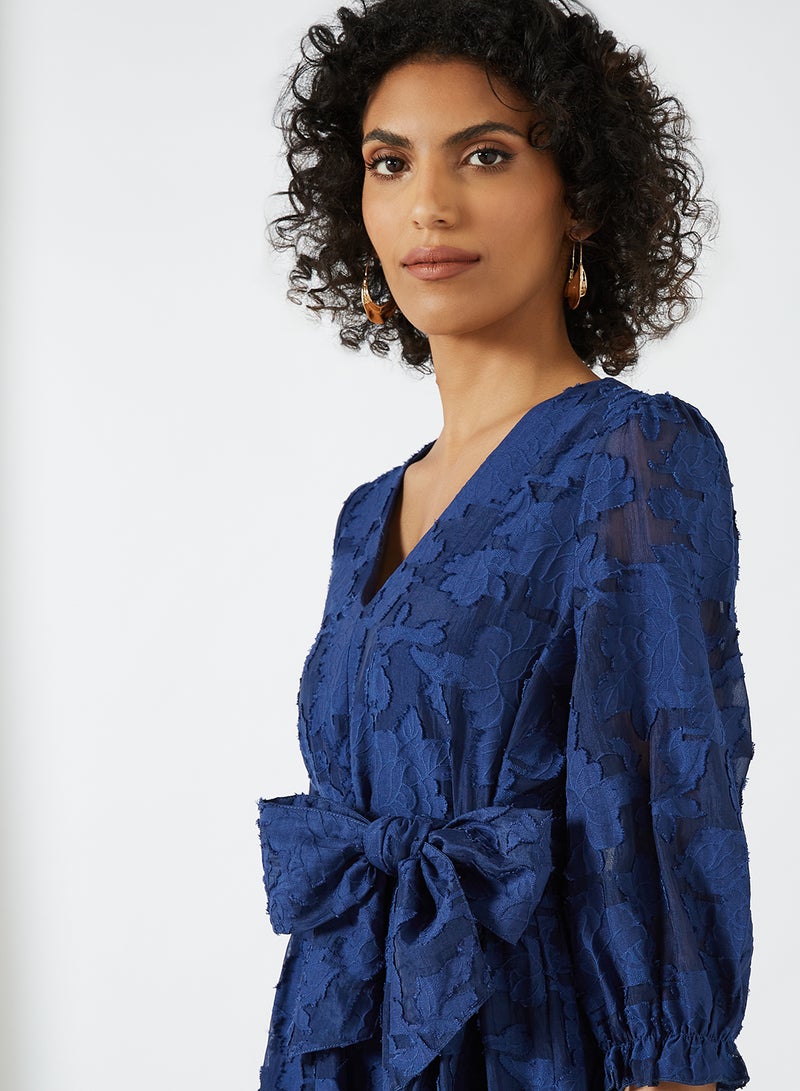 SELECTED FEMME - Waist Bow Textured Dress Blueprint - Image 1
