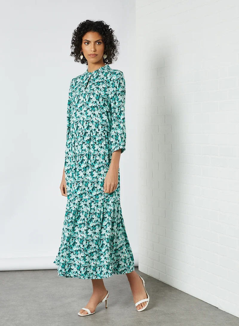 Y.A.S Tiered Floral Dress Black