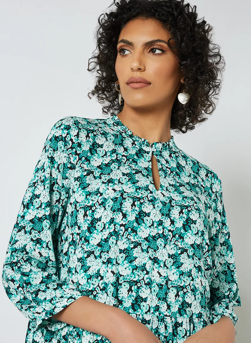 Y.A.S Tiered Floral Dress Black