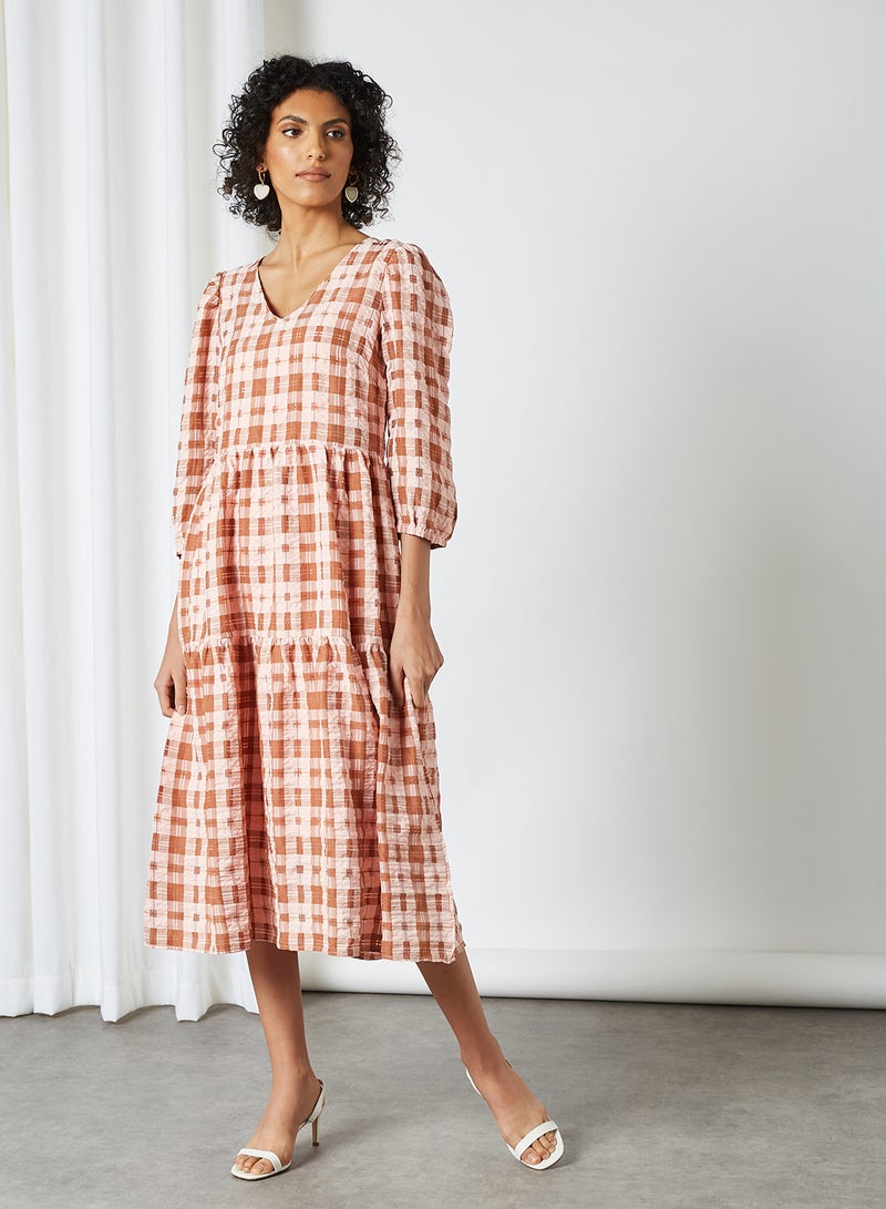 Y.A.S - Tiered Checked Dress Mellow Rose - Image 1