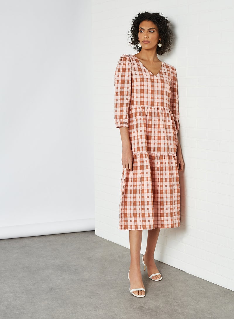 Y.A.S - Tiered Checked Dress Mellow Rose - Image 1