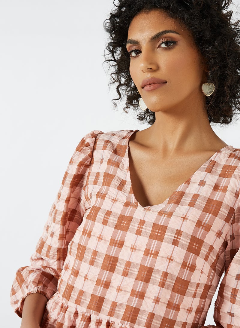 Y.A.S - Tiered Checked Dress Mellow Rose - Image 1