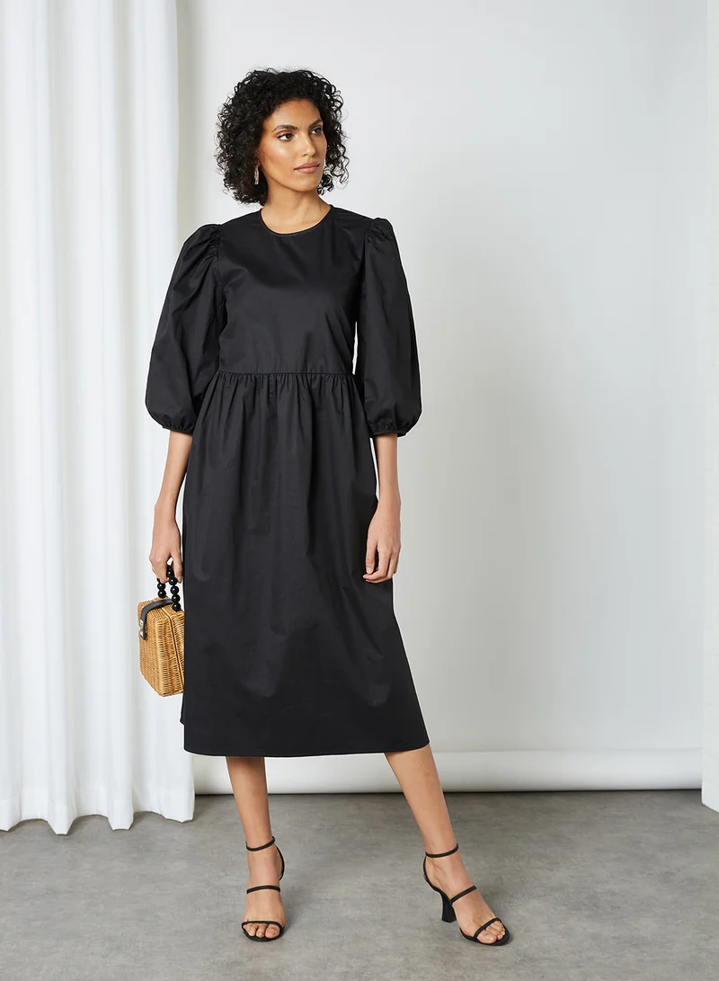 SELECTED FEMME Puff Sleeve Midi Dress Dark Navy