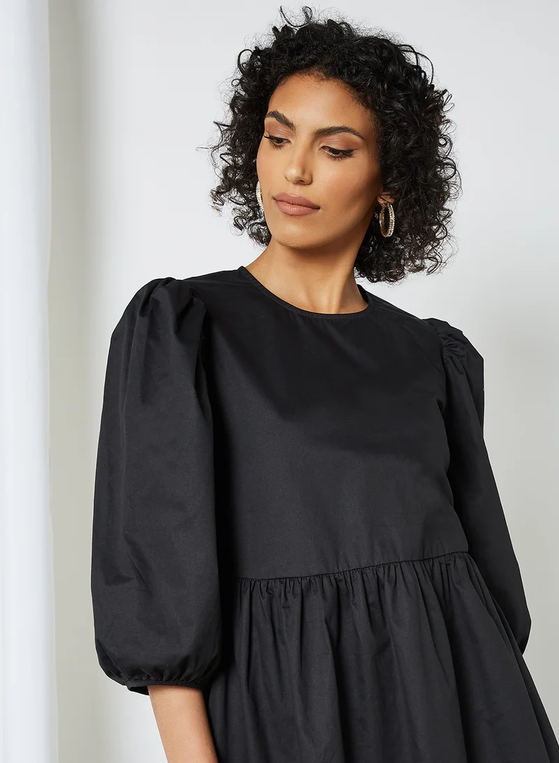 SELECTED FEMME Puff Sleeve Midi Dress Dark Navy