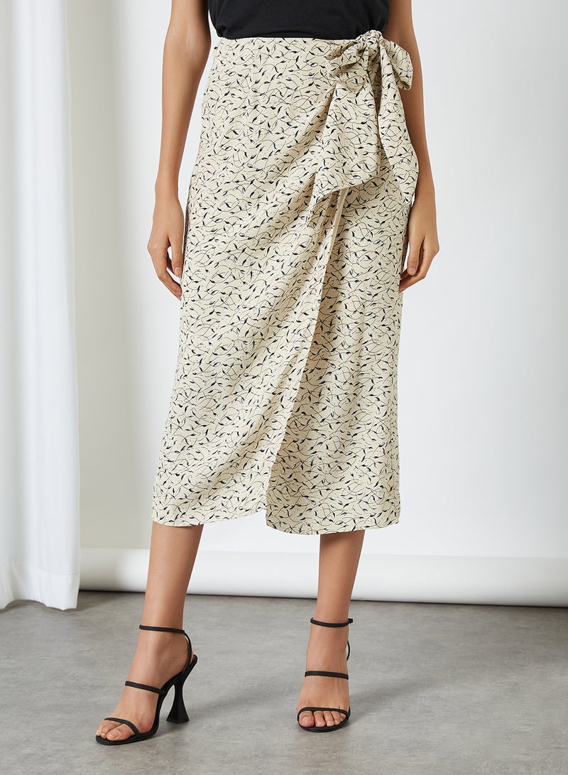 SELECTED FEMME - Floral Print Wrap Skirt Sand - Image 1