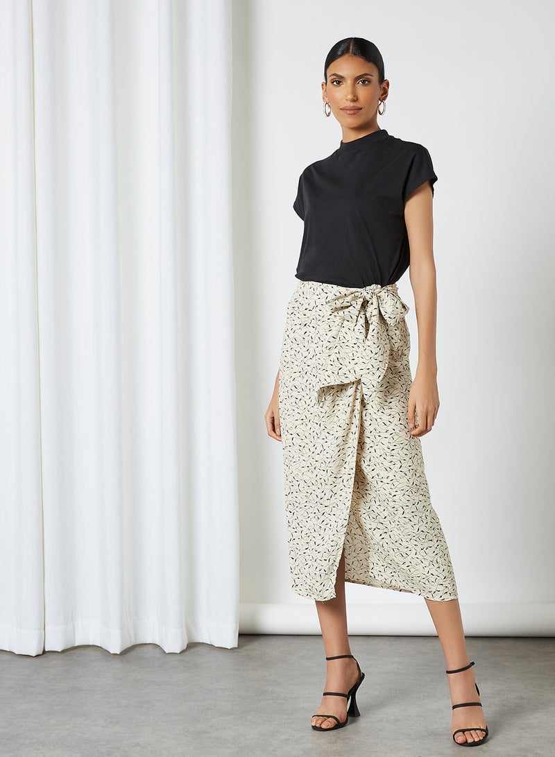 SELECTED FEMME - Floral Print Wrap Skirt Sand - Image 1