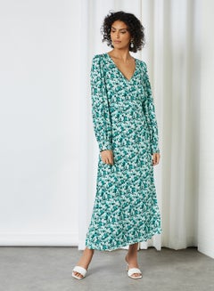 Y.A.S Floral Wrap Dress Black/green  - Image 1