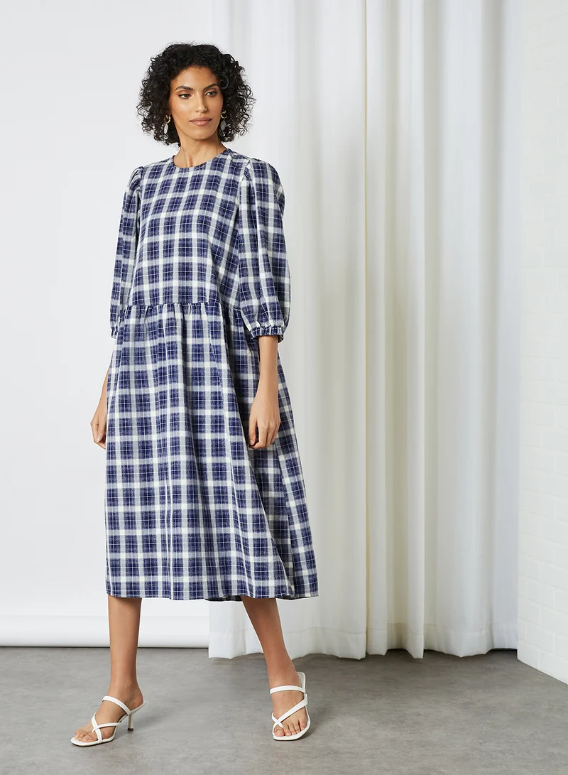 SELECTED FEMME Gather Detailed Checked Dress