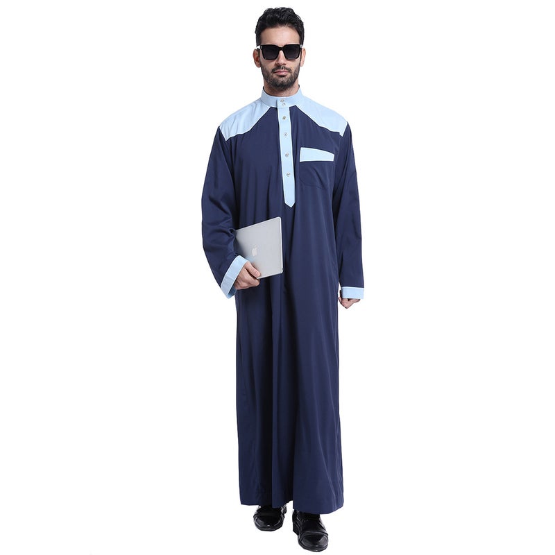 Hanyimidoo - Casual Wear Round Neck National Costume Robe Blue - Image 1