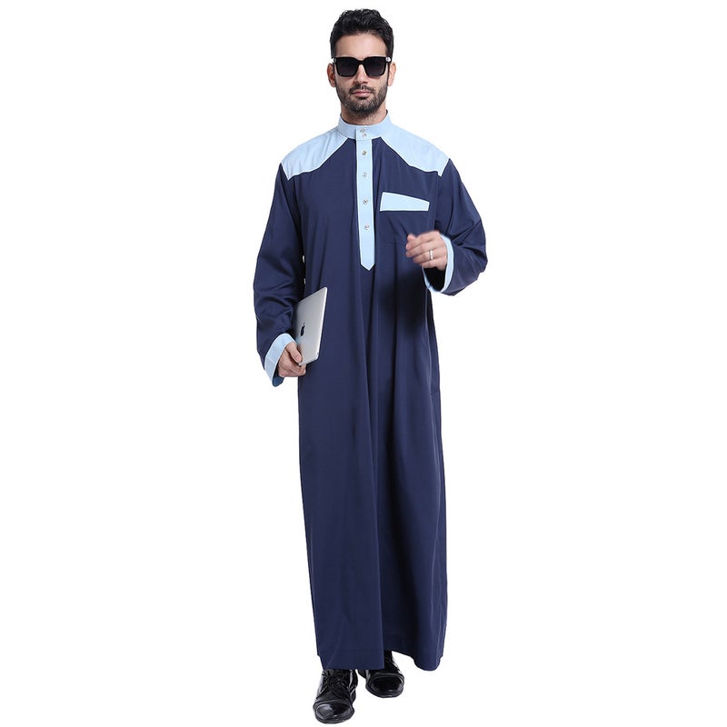 Hanyimidoo - Casual Wear Round Neck National Costume Robe Blue - Image 1