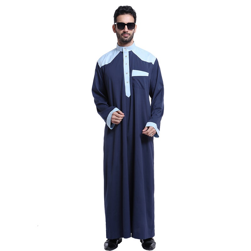 Hanyimidoo - Casual Wear Round Neck National Costume Robe Blue - Image 1