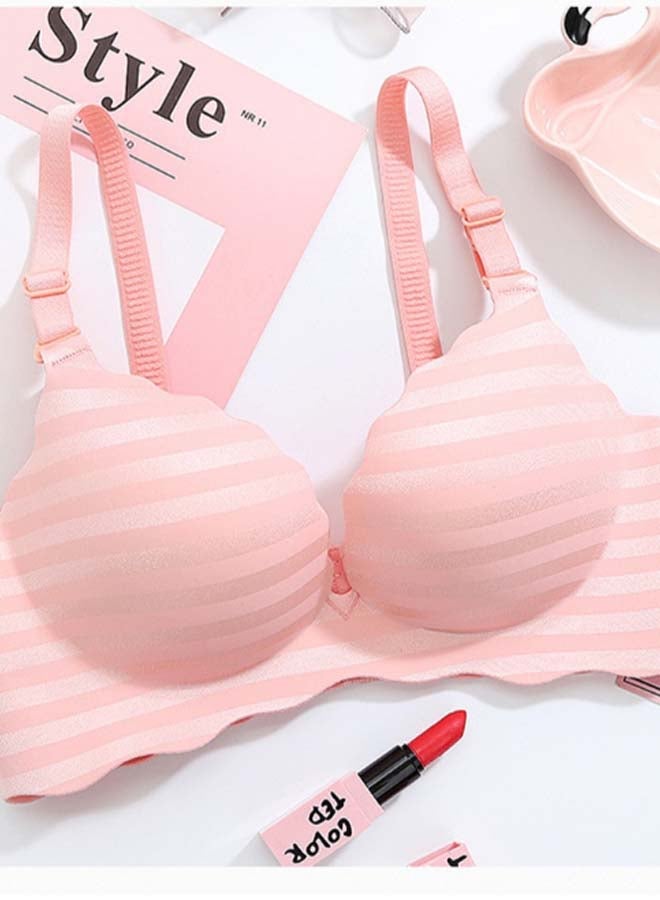 Striped Push-up Breathable Bra Pink  - Image 2