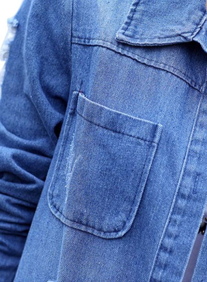 Plus Size Autumn Fashion Loose Denim Jeans Coat Blue - Image 3