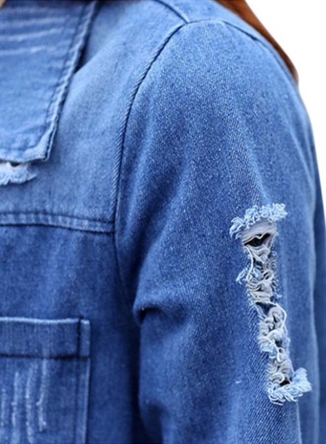 Plus Size Autumn Fashion Loose Denim Jeans Coat Blue - Image 4