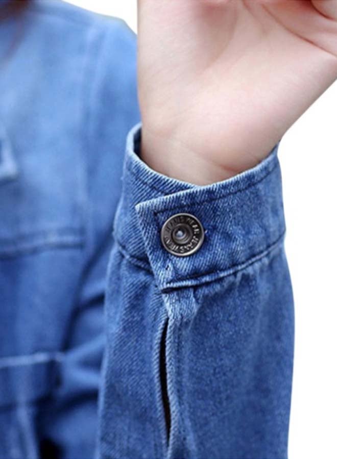 Plus Size Autumn Fashion Loose Denim Jeans Coat Blue - Image 5