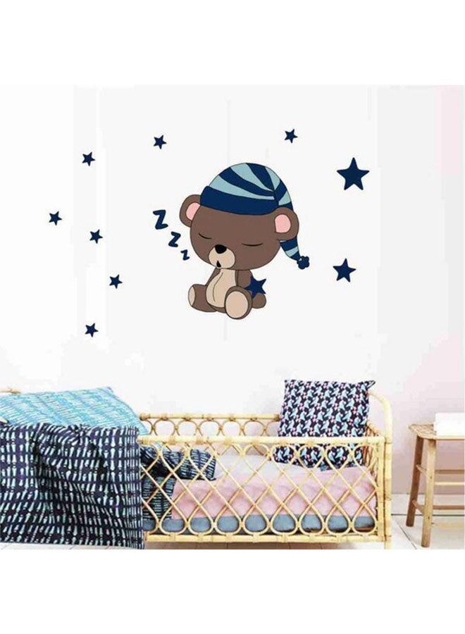 1 Piece Lovely Be Fast Asleep Little Bear Pvc Wall Sticker Blue/Brown 60x90cm  - Image 2