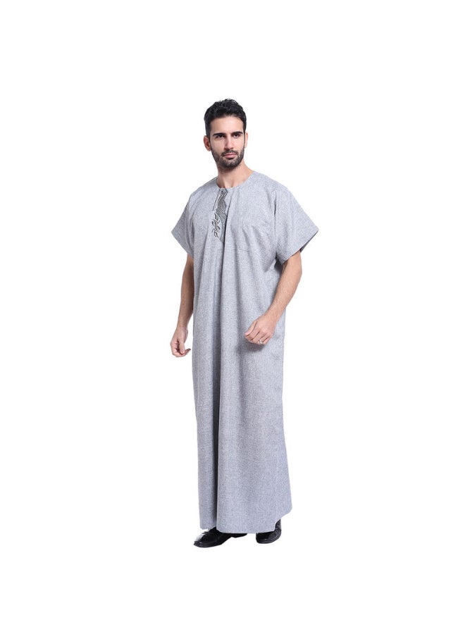 Hanyimidoo - Casual Wear Round Neck National Costume Robe Grey - Image 1