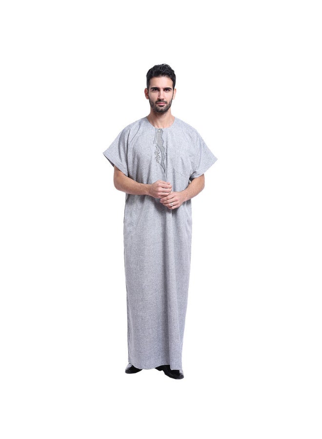 Hanyimidoo - Casual Wear Round Neck National Costume Robe Grey - Image 1