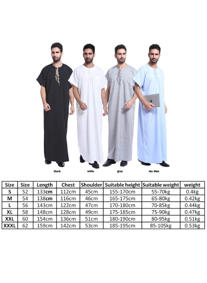 Hanyimidoo - Casual Wear Round Neck National Costume Robe Grey - Image 1