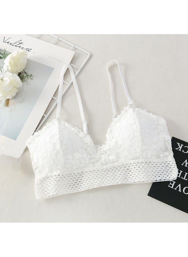 Lace Details  Padded Cups Spaghetti Shoulder Straps Comfortable Bra White - Image 1