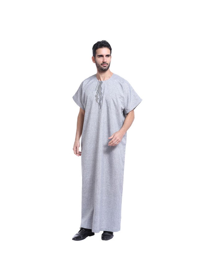 Hanyimidoo - Casual Wear Round Neck National Costume Robe Grey - Image 1