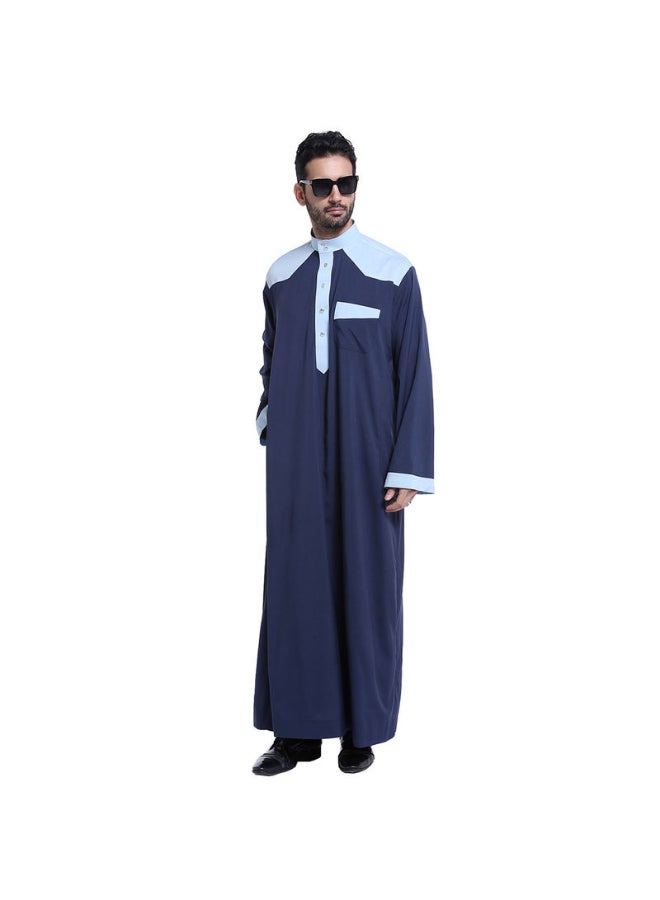 Hanyimidoo - Casual Wear Round Neck National Costume Robe Blue - Image 1