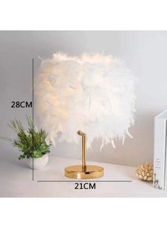 XiuWoo Portable Modern Style Antique Designed Decorative Table Lamp With Feather Lampshade White/Gold 21x28cm  - Image 4
