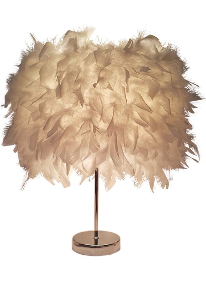XiuWoo - Portable Modern Style Antique Designed Decorative Table Lamp With Feather Lampshade White/Silver 28x38cm - Image 1