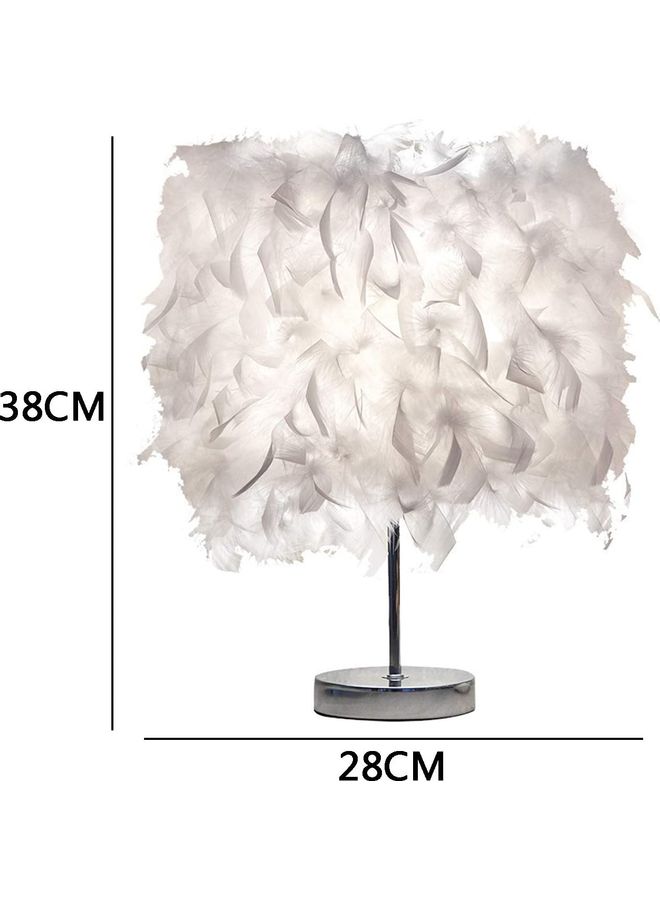XiuWoo - Portable Modern Style Antique Designed Decorative Table Lamp With Feather Lampshade White/Silver 28x38cm - Image 1