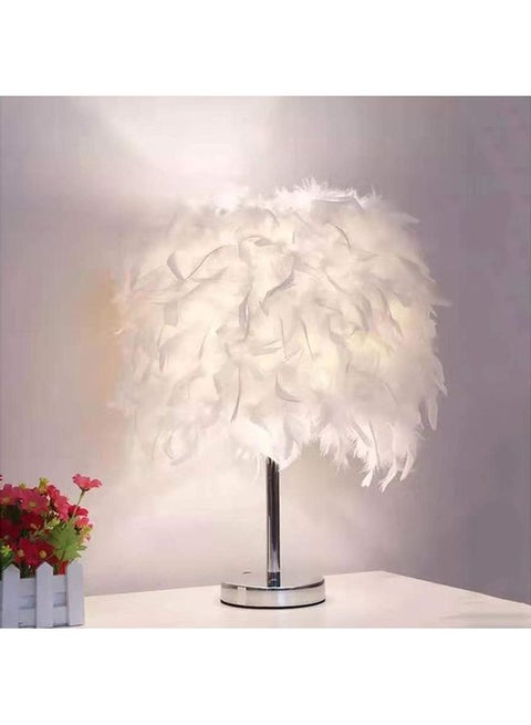 مصباح طاولة LED مزين بالريش أبيض