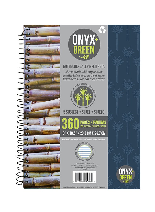 Sugar Cane Paper Made Spiral Bound 5 Subject Notebook,360 Sheets Multicolour