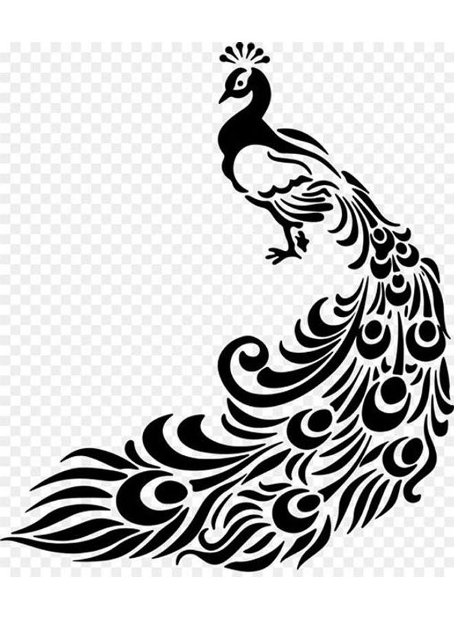 Spoil Your Wall Brand, Peacock Wall Decals For Living Room, Home Decor, Waterproof Wall Stickers Black 50x60cm
