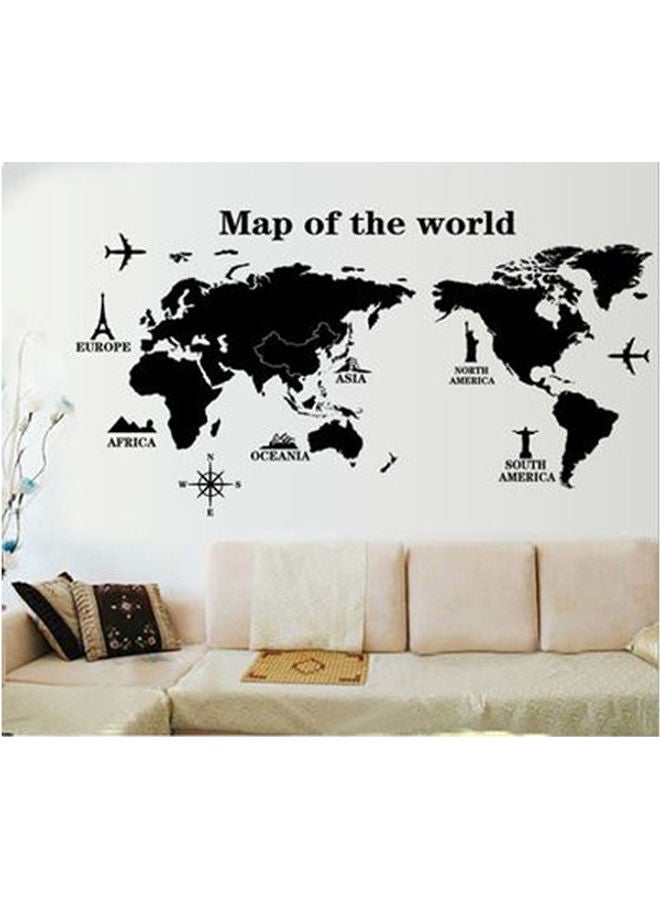 ملصق جداري فني بسيط يمكنك لصقه بنفسك بتصميم خريطة العالم وعبارة "World Trip" لديكور الغرفة أسود 60X90سم - Image 1