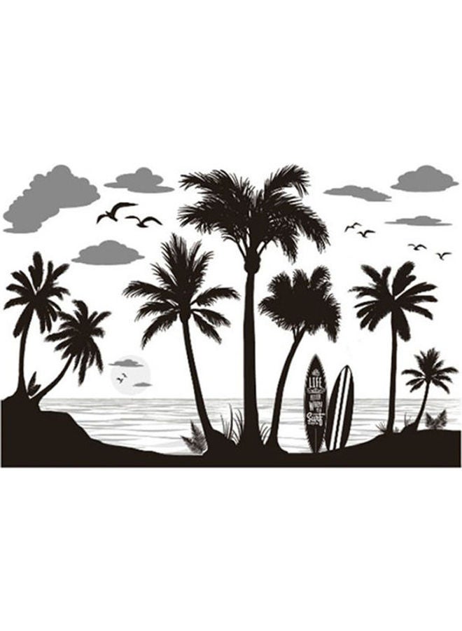 Mirror Palm Coconut Tree Nursery Wall Decal With Seagull Birds Wall Decor Stickers Black 90X60cm - Image 1