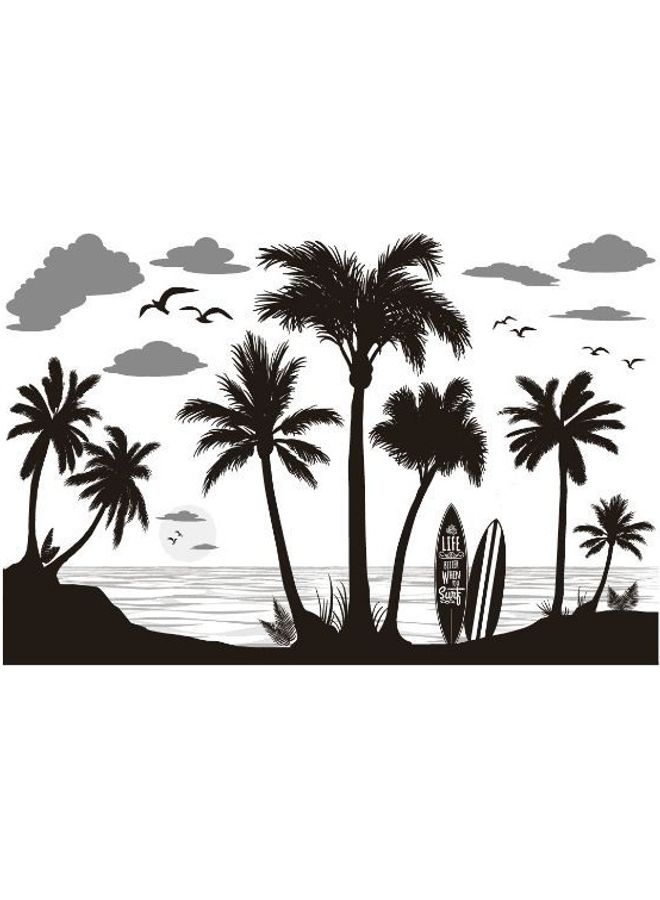 Mirror Palm Coconut Tree Nursery Wall Decal With Seagull Birds Wall Decor Stickers Black 90X60cm - Image 2