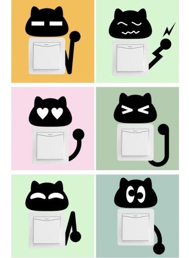 Cartoon Animal Pattern  Kitten Switch Stickers Wall Sticker Home Decoration Black 30X45cm - Image 2
