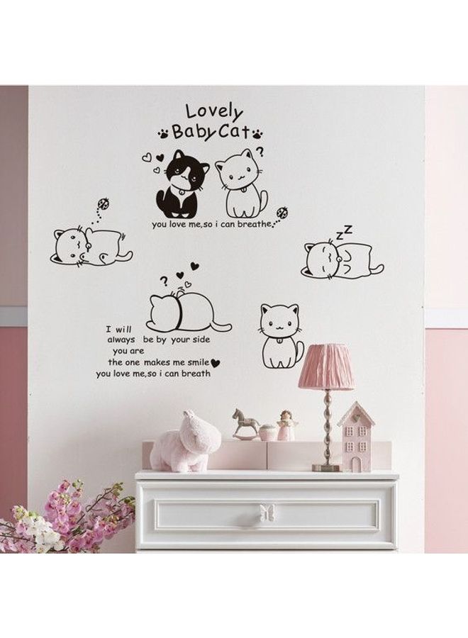 ملصق جداري ورقي قابل للإزالة مطبوع بحروف إنجليزية لعبارة "Lovely Baby Cats" بتصميم قطط صغيرة لديكور المنزل أسود 60X90سم - Image 2