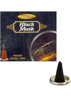 maharani Premium Incense Cones - Black Musk - 20 Cones With And A Metal Plate Black 
