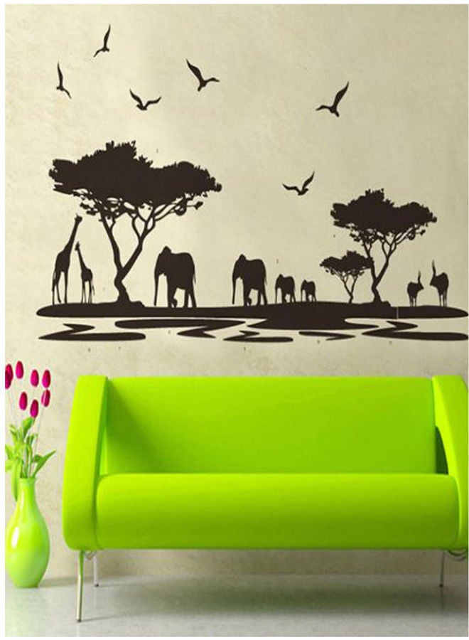 African Grasslands Animals  Elephant Giraffe Wall Decals, Children'S Room Nursery Removable Wall Stickers Murals Black 60X90cm - Image 1