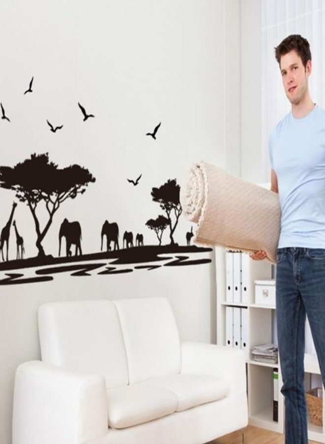 African Grasslands Animals  Elephant Giraffe Wall Decals, Children'S Room Nursery Removable Wall Stickers Murals Black 60X90cm - Image 2