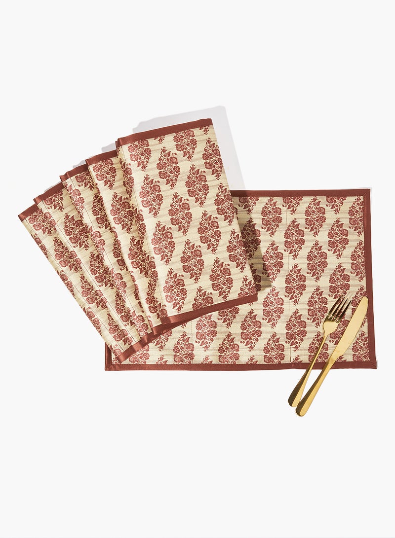 Amal - 6 Piece Placemat Set For Dining Table - Washable Dish Pad - Table Mat - Table Linen - Brown/Pink Brown/Pink 30 x 45centimeter - Image 1