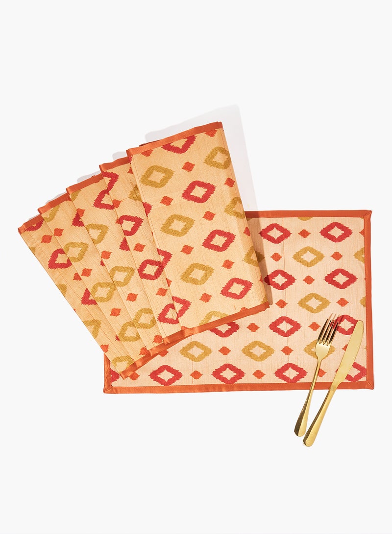 Amal - 6 Piece Placemat Set For Dining Table - Washable Dish Pad - Table Mat - Table Linen - Rust/Brown/Green Rust/Brown/Green 30 x 45centimeter - Image 1
