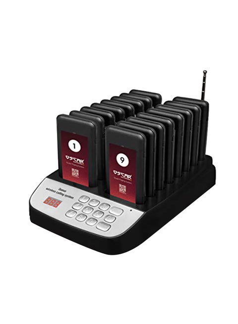 Buzzer Pager Calling System With 16 Tokens Alarms LED Beep And Vibration White/Black