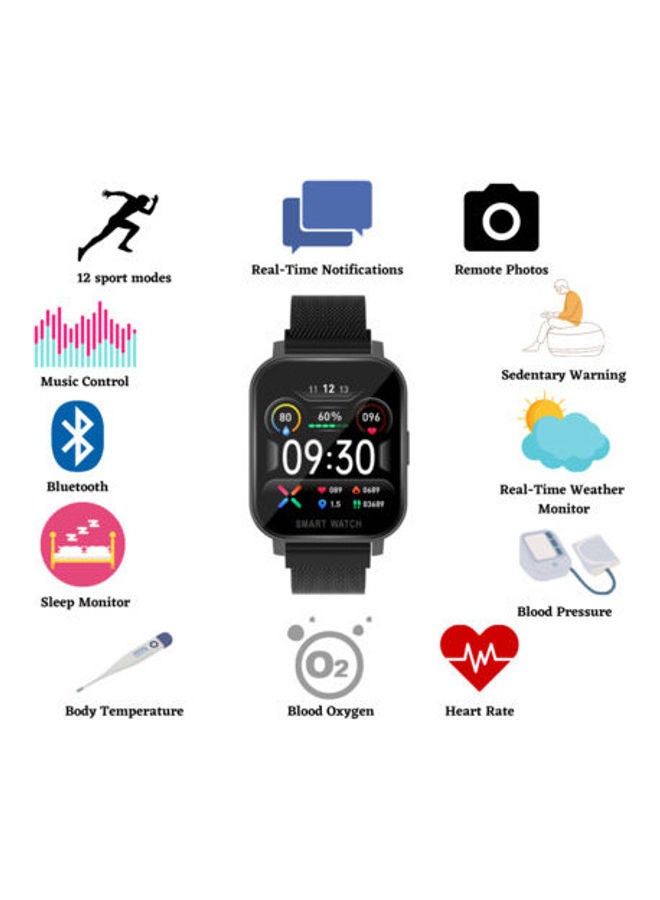 MT28 Smart Watch With Body Temperature-Oxygen Level-Measures Heart Rate-Blood Pressure – Calls & Messages Compatible With Android And IOS Black