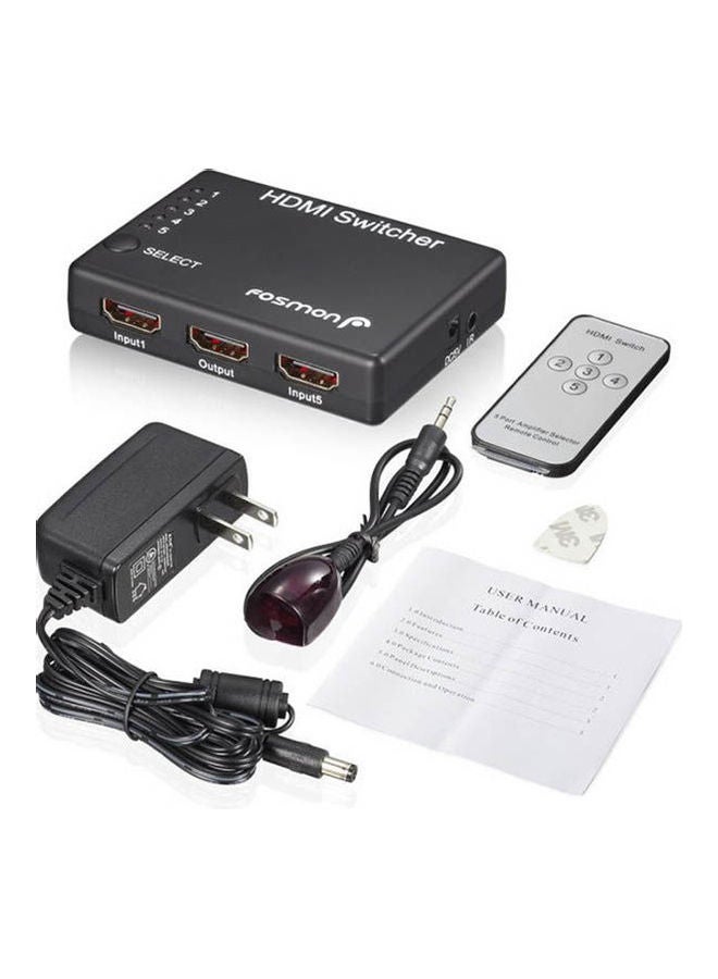 محول منافذ 5 في 1 بسويتش HDMI مع جهاز تحكم عن بُعد بالأشعة تحت الحمراء مع دعم للعرض ثلاثي الأبعاد متعدد الألوان - Image 1