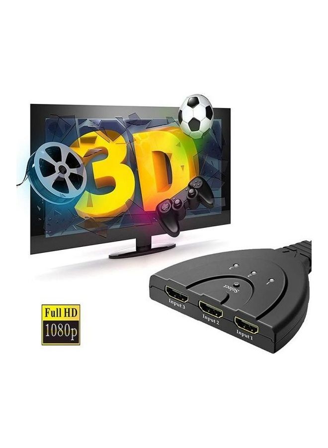 محول HDMI ومحول مقسم ذو 3 منافذ HDMI 3x1 مع كابل بدقة عالية الوضوح 1080P ومحول ثلاثي الأبعاد يدعم التلفزيون عالي الوضوح والبلو راي والدي في دي وجهاز بلايستيشن 4/ بلايستيشن 3 وإكس بوكس 360 وإكس بوكس ون/ ون S أسود - Image 2